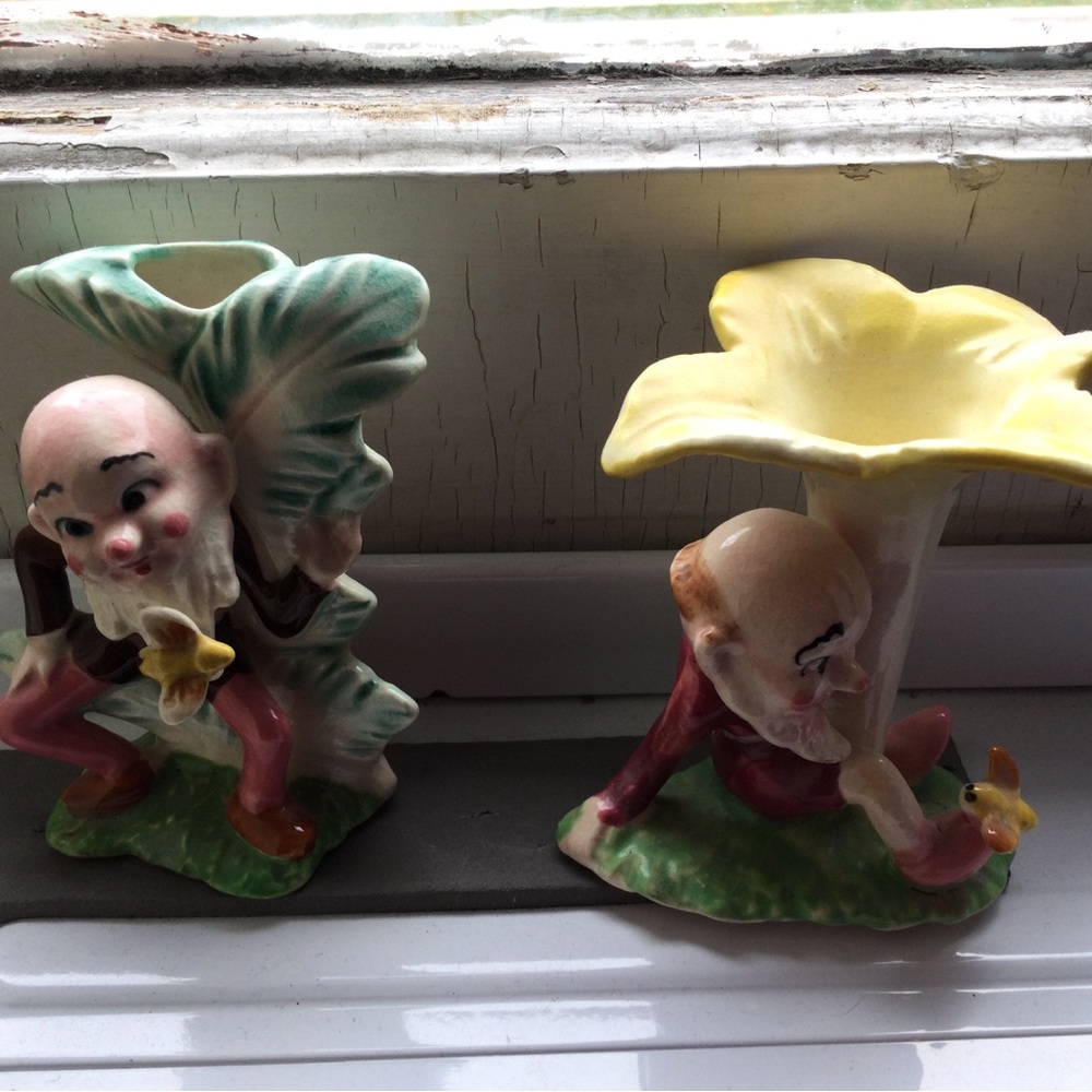 Antique Vintage Playful Imps Ceramic Floral Vases - Picture 2 of 5